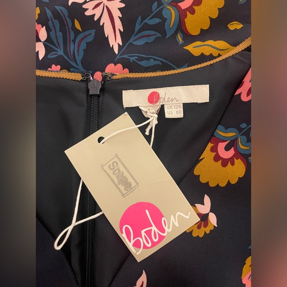 BODEN Emilie V Neck Midi Dress Navy Blue Flourish Pink Floral Size US 8R UK12R - Picture 15 of 16